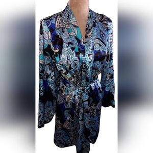 Silky Blue Paisley Wrap Robe - Women Intimates & Sleepwear